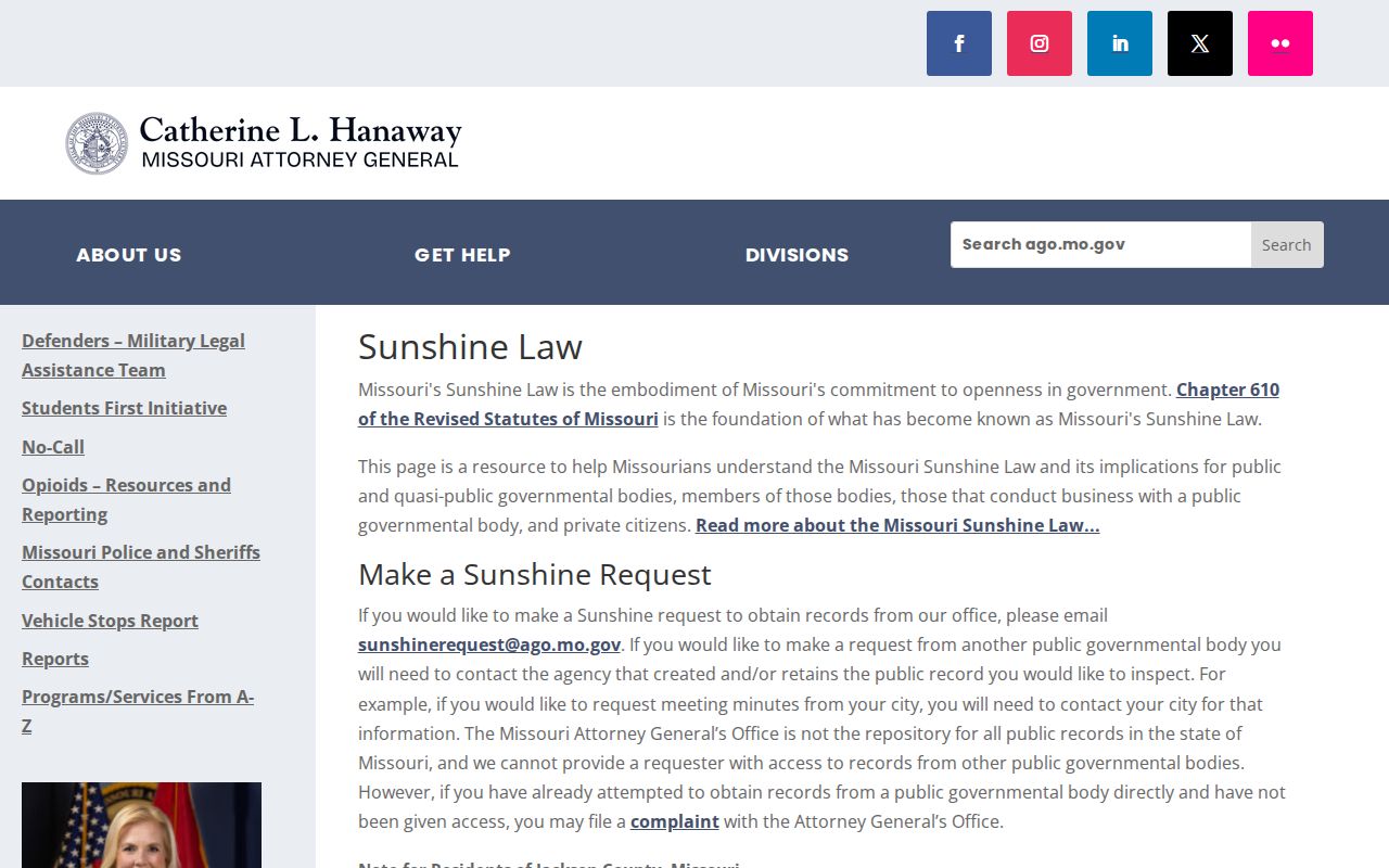 Missouri Attorney General Sunshine Law public records guidance