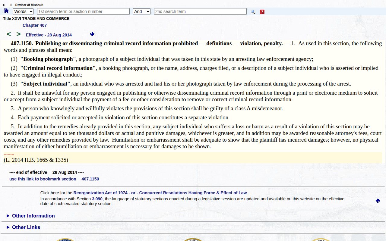 Missouri anti-pay-to-remove criminal record information statute